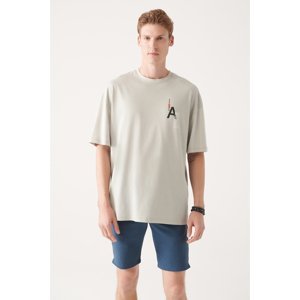 Avva Men's Gray Oversize 100% Cotton Crew Neck Printed T-shirt