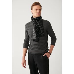 Avva Men's Dark Gray Knitwear Sweater Half Turtleneck Front Textured Cotton Regular Fit