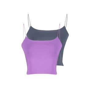 Trendyol Anthracite-Purple 2-Pack Cotton Spaghetti Strappy Crop Stretchy Knitted Undershirt