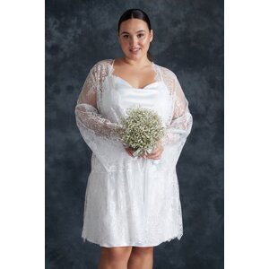 Trendyol Curve White Belted Lace Knitted Bridal Dressing Gown