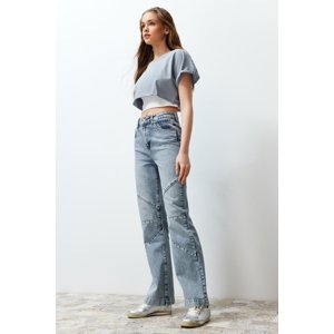 Trendyol Blue Stitch Detail High Waist Wide Leg Jeans