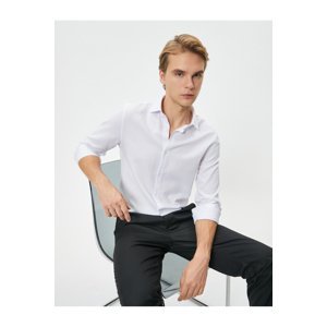 Koton Classic Shirt Half Italian Collar Buttoned Long Sleeve