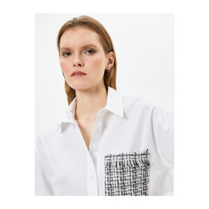 Koton Long Sleeve Poplin Shirt Buttoned Tweed Detailed Cotton
