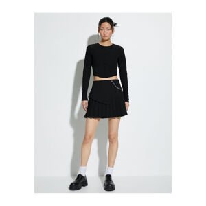 Koton Pleated Mini Skirt Chain Detail Normal Waist