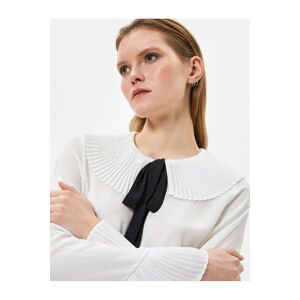 Koton Pleated Wide Collar Shirt Tie Detail Long Sleeve