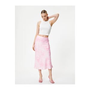 Koton Floral Midi Satin Skirt Normal Waist