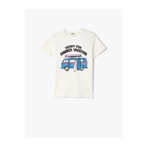 Koton Summer Theme T-Shirt Caravan Printed Short Sleeve Cotton