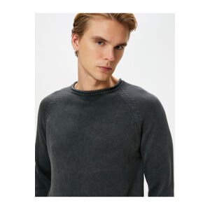 Koton Knitwear Sweater Washed Crew Neck Stitch Detail Cotton