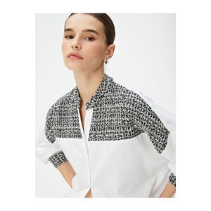 Koton Long Sleeve Poplin Shirt Tweed Detailed Large Collar Buttoned Cotton