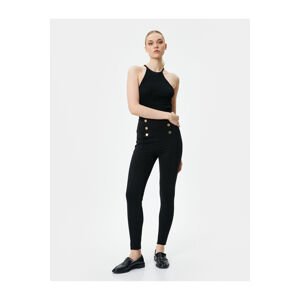 Koton Button Detailed Leggings Ribbed High Waist