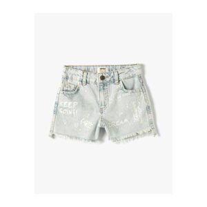 Koton Denim Shorts Slogan Printed Pocket Cotton