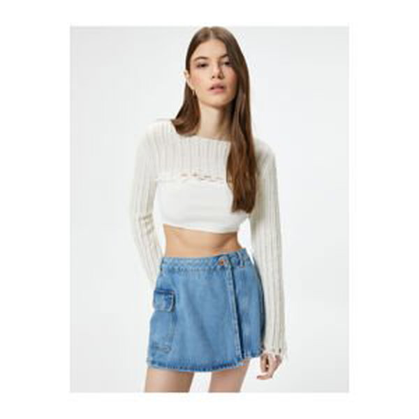 Koton Denim Shorts Skirt Double Breasted Mini Size Cargo Pocket Cotton