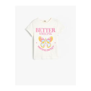 Koton T-Shirt Short Sleeve Crew Neck Butterfly Printed Cotton