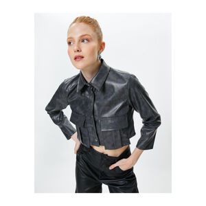 Koton Crop Faux Leather Shirt Vintage Look Long Sleeve