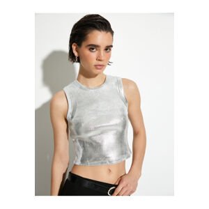 Koton Metallic Ribbed Crop Top Crew Neck