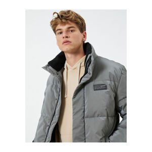 Koton Puffer Jacket Stand Collar Zipper Pocket Detailed Slogan Printed