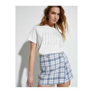 Koton Mini Tweed Short Skirt Normal Waist Buttoned