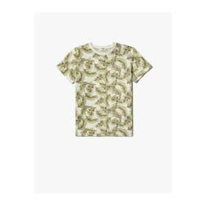 Koton T-Shirt Short Sleeved Crew Neck Leaf Print Cotton