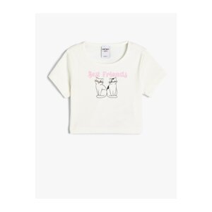 Koton Crop T-Shirt Short Sleeve Cat Printed Crew Neck