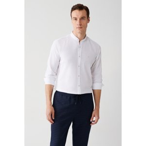 Avva Men's White Linen Textured 100% Cotton Large Collar Standard Fit Normal Cut Shirt