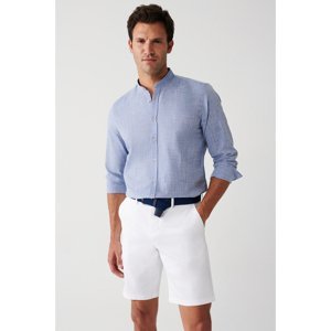 Avva Men's Indigo Linen Textured 100% Cotton Prevailing Collar Standard Fit Regular Fit Shirt