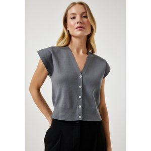 Happiness İstanbul Women's Gray Buttoned Short Knitwear Vest