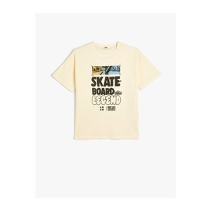 Koton T-Shirt Skateboarding Theme Printed Back Short Sleeve Crew Neck Cotton