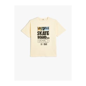 Koton T-Shirt Skateboarding Theme Printed Back Short Sleeve Crew Neck Cotton