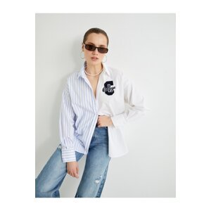 Koton Oversize Poplin Shirt College Embroidered Buttoned