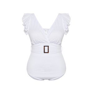 Trendyol Curve White Deep V Belted Bridal Knitted Swimsuit with Recovery Effect