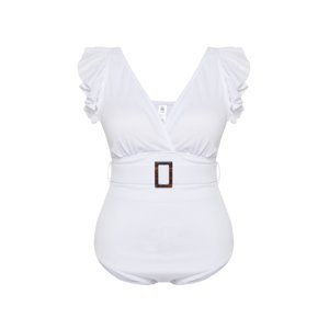 Trendyol Curve White Deep V Belted Bridal Knitted Swimsuit with Recovery Effect