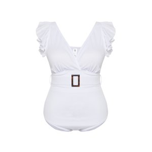 Trendyol Curve White Deep V-Belt Gathering Effect Bridal Knitted Swimsuit