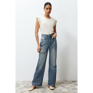 Trendyol Blue More Sustainable Ripped High Waist Wide Leg Jeans