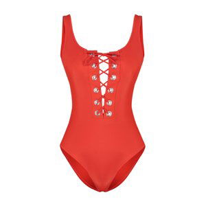 Trendyol Red Plain U-neck Eyelet Regular Swimsuit