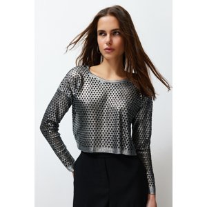 Trendyol Silver Foil Printed Openwork/Perforated Knitwear Sweater