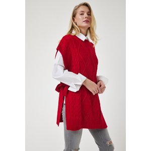 Happiness İstanbul Women's Red Tie Detailed Oversize Knitwear Sweater