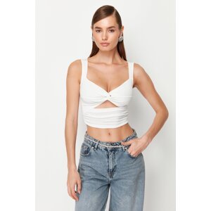 Trendyol White Crop Window/Cut Out Detail Knitted Blouse