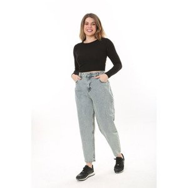 Şans Women's Plus Size Blue Wash Effect Lycra Free 5-Pocket Jeans