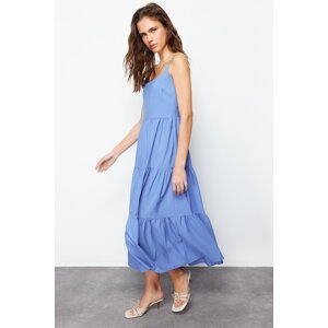 Trendyol Indigo Skirt Waist Opening Cotton Blend Maxi Woven Dress