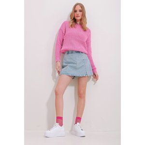Trend Alaçatı Stili Women's Pink Boat Neck Openwork Knitwear Blouse
