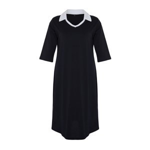 Trendyol Curve Navy Blue Polo Collar Midi Knitted Dress