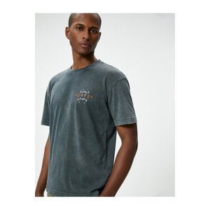 Koton Oversize T-Shirt Back Printed Washed Crew Neck