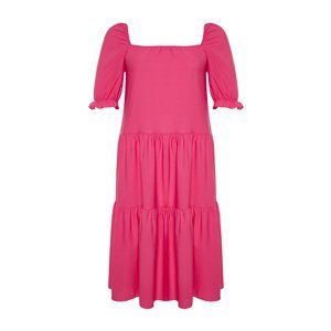 Trendyol Curve Pink Square Neck Smock Woven Dress