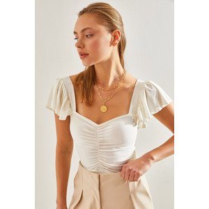 Bianco Lucci Women's Front Gathered Collar Detailed Blouse