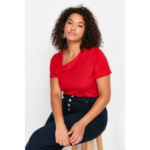 Trendyol Curve Red Asymmetric Collar Knitted Blouse