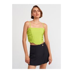 Dilvin 20129 Gathered Detailed Strap Crop Top-Lime