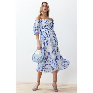 Trendyol Blue Floral Skater Chiffon Maxi Woven Dress