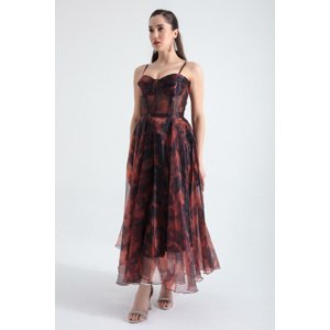 Lafaba Women's Brown Design Organza Evening Dress