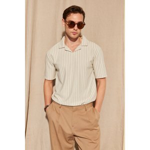 Trendyol Beige Regular/Regular Fit Striped Textured Polo Neck T-shirt