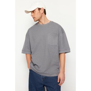 Trendyol Anthracite Oversize Pocket Textured Cotton T-Shirt